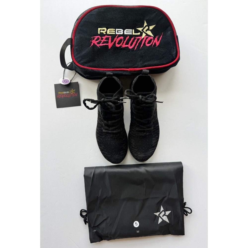 Rebel Revolution Black Cheer Shoes Size 5 w/ Original Carry Bag & Accessories